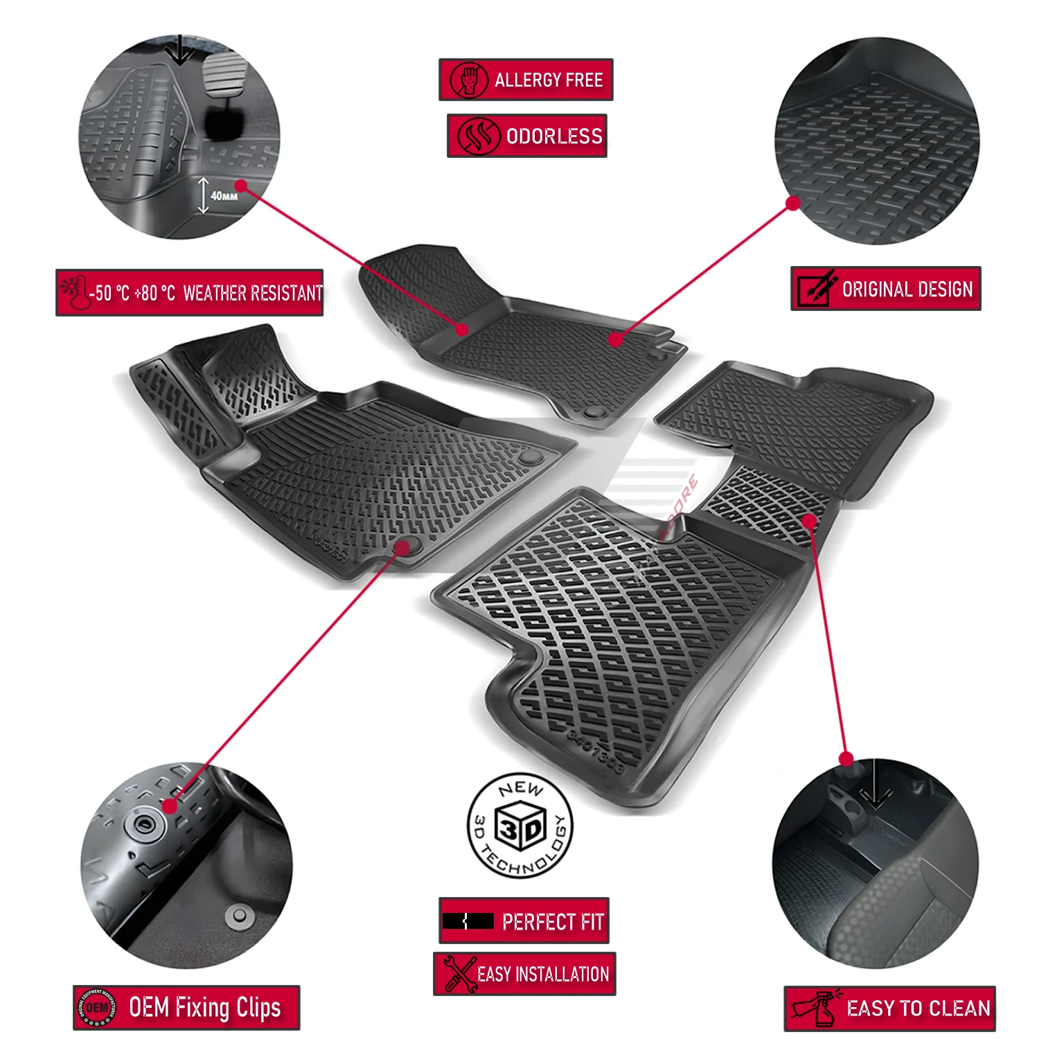 VW Amarok 3D TPE Rubber Floor Mats 2010-2022